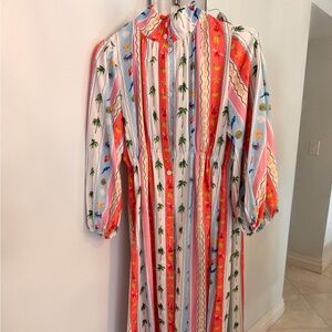 Colorful Striped Maxi Dress with Palm Tree Print